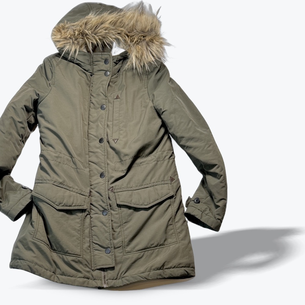 American Eagle Faux Fur Lined Field Jacket Mens Small Military Parka Olive Green